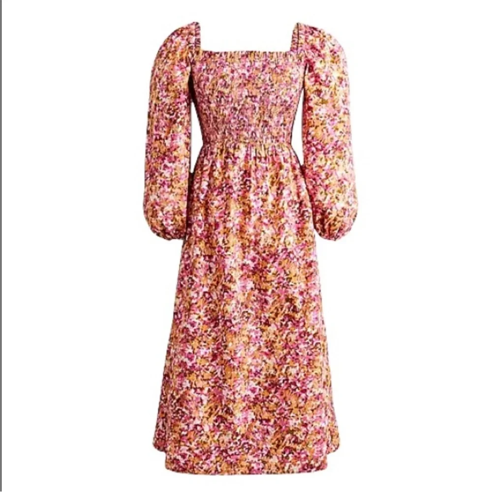 J. Crew Smocked Puff-Sleeve Dress in Pink Faded Floral Size Small NWT